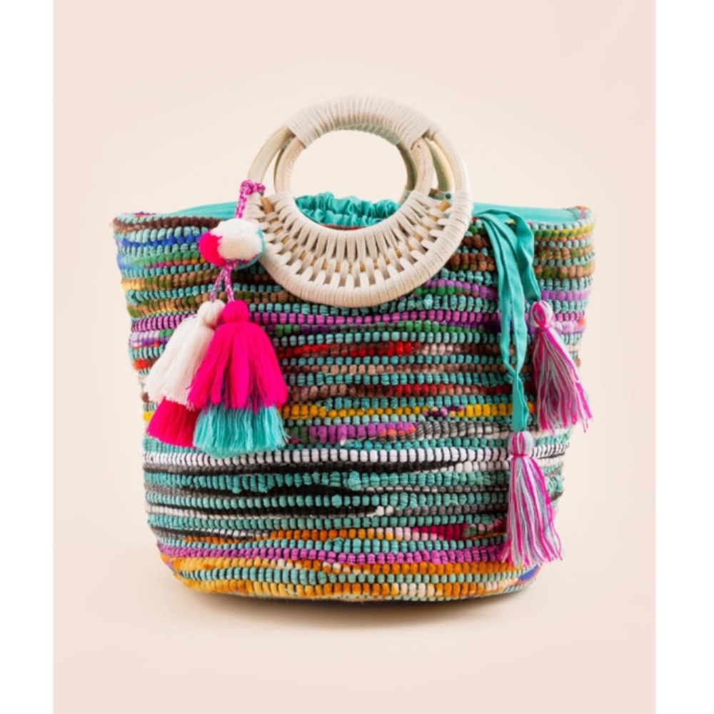 Francesca's Collections Grendaline Woven Colorful Summer Bamboo Tote Bag - Picture 1 of 13